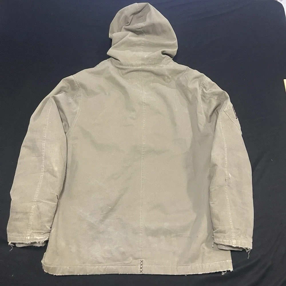 Billabong Military Parka Jacket Mens Medium Distressed Khaki Hooded Cotton Y2K